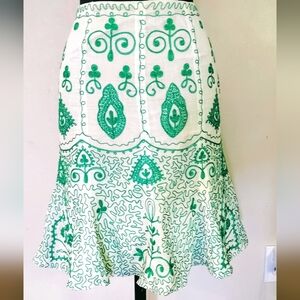 Tibi White Skirt with Green Embroidery